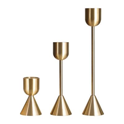 China Modern Luxury Nordic Brass Candlestick Holders Set of 3 Decorative Vintage Candle Holders for Table Mantel Wedding Decor for sale