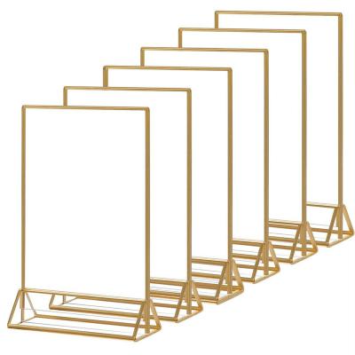 China Acrylic Vertical Stand Holder Clear Gold Border Sign Easel Double Sided With Gold Frame Wedding Menu Photo Table Number Holders for sale