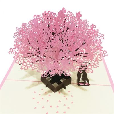 China Festival Decoration 3D Pop UP Cherry Blossom Tree Couple Wedding Invitations Valentine's Day Gift Cards Greeting Postcard With Envelope for sale