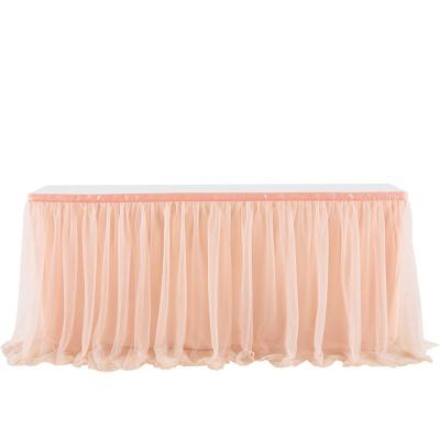 China Simply 2 Layers Tulle Table Skirt Stepped Home Wedding Birthday Party Shower Halloween Party 9ft Tulle Babytable Square Skirts for sale