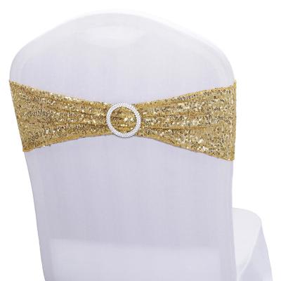 China Disposable Sequin Stretch Chair Sashes Spandex Polyester Chair Cover Groups Bows For Wedding Banquets Party Hotel Decoration for sale