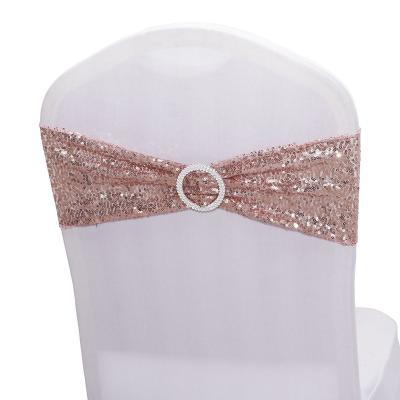 China Wholesale Elastic Party Stretch Spandex Sequin Chair Sashes Buckles Chair Band Wedding Party Chair Cover Decoration for sale