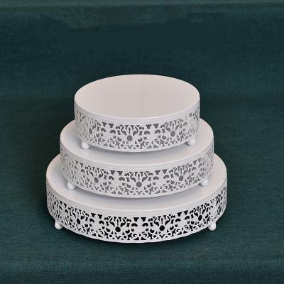 China Lace Hollow Edge Round 3 Piece Metal Cake Stand Set Dish Tray For Dessert Cupcake Pastry Candy Display Wedding Event Birthday Party for sale