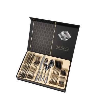 China 24 Occasional Luxury Black Silverware Set For 6 People, Dinnerware Stainless Steel Cutlery Flatware Set With Knife Fork Spoon Teaspoon for sale