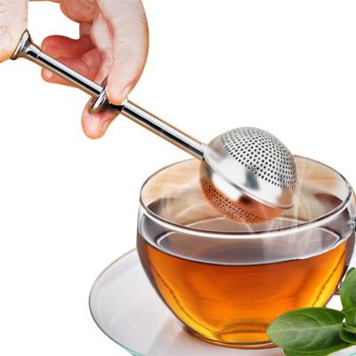 China Push Stainless Steel Long Handle Telescopic Flour Sieve Push Ball Mesh Tea Strainer Infuser Rod Teapot Strainer Loose Leaf for sale