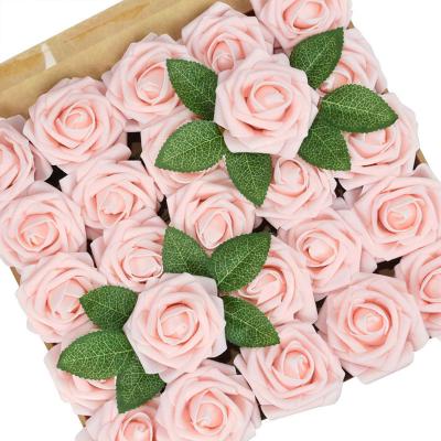 China Natural Touch PE Artificial Foam Rose Heads 25 Pieces Fake Real Flower Touch Bouquet For Wedding Party Home Decoration for sale