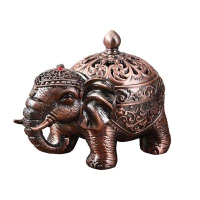 China Retro Elephant Censer, Metal Ash Catcher Backflow Cone Coil Stick Incense Holder with Lid, Aromatherapy Ornament Decoration for sale