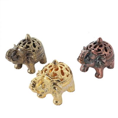 China Retro Alloy Incense Holder Elephant Cone Coil Ash Catcher Censer with Lid, Unique Aromatherapy Ornament Decoration for sale