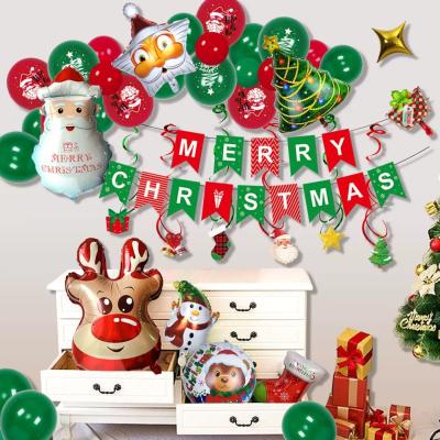 China New Popular Santa Claus Merry Christmas Elks Snowman Set Decoration Glitter Mixed Color Latex Balloon Merry Christmas Pulling Flag for sale