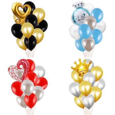 China Marriage ; 12 Inch Latex Diamond Ring Foil Balloon Set For Valentine Festival Balloon Love Blue Pink Balloon for sale