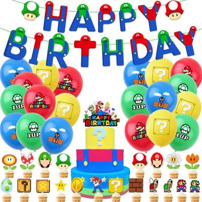 China Super Birthday Anime Mario Game Party Decoration Supplies Contain Happy Birthday Banner Balloons Cake Cupcake Topper Graduation for sale