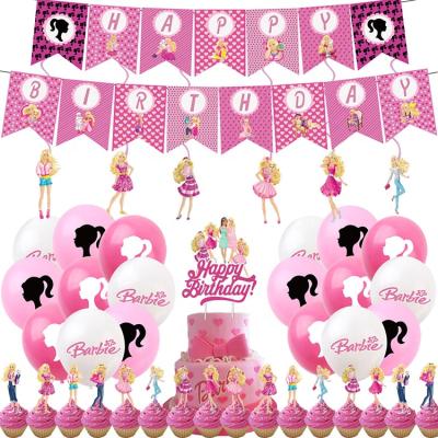 China New Cake Topper Hanging Spiral Set Barbie Doll Pink Toy Happy Birthday Banner Balloon Graduation Theme Party Christmas Decoration for sale