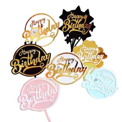 China Birthday ; Acrylic Party Cake Toppers Birthday Cake Decorating Gift Party Supplies Round Hexagon Happy Birthday Cake Topper for sale