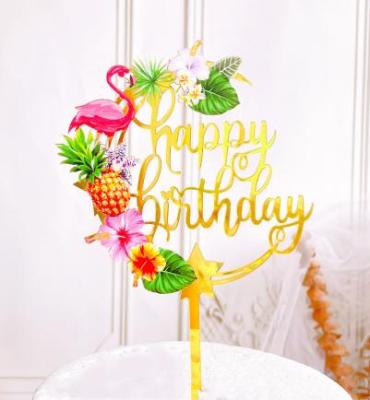 China Birthday ; Acrylic Cake Topper Wedding Gold Flowers Cake Topper Party Birthday Party Happy Birthday Decorations for sale