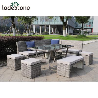 China Weather Resistant Outdoor Patio Garden Furniture 8pcs Rattan Sectional Wicker Corner Sofa Dining Set for sale