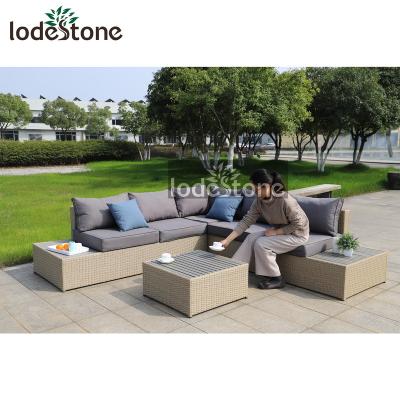 China Weather Resistant Popular Steel Rattan 4pcs Corner Sofa Set Outdoor Garden Set for sale