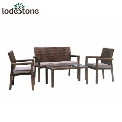 China All weather stackable 4pcs converstaion furniture aluminum single wicker sofa set pvc rattan outdoor furniture for sale