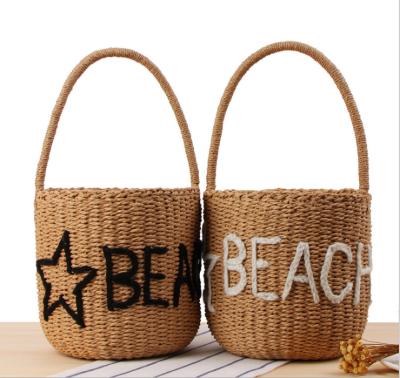 China Fashion Basket Style Straw Paper Bag Embroidery Stars Beach Bag For Summer for sale