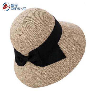 China Sun Character Women Summer Straw Hats Wide Brim Beach Folding Accessories for sale