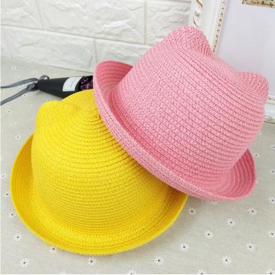 China CHARACTER Fashion Beach Sun Hats for Girls Summer Cat Ear Straw Hat Boys Wide Brim Cartoon Sombrero Children Kids Lovely for sale