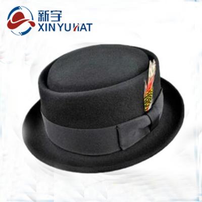 China Wholesale Classic Plush Mens Wool Pie Hat With Feather Decoration for sale