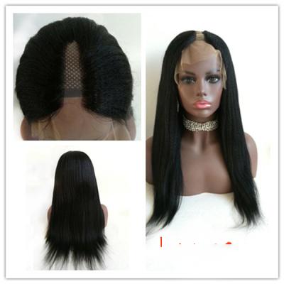 China Yaki Jet Black Color Human Hair Brazilian Straight Wig FRENCH Straight U Part Wigs White Women's LOOP Lace Up Wigs for sale