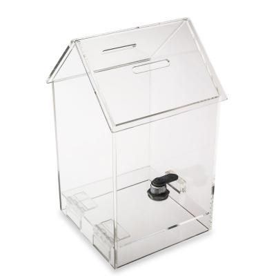 China MINGSHI Eco-friendly Material Customs House Shaped Clear Acrylic Donation Box With A Lock for sale