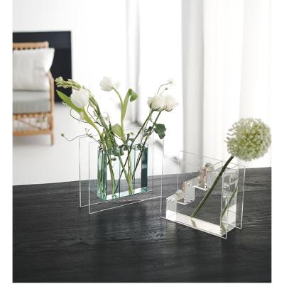 China Decoration Acrylic Simple Color Living Room Minimalism Vase Geometric Modeling Flower Pot for sale