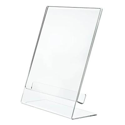 China MINGSHI Eco-friendly Clear Portrait Frames Slope Back Sign Holder Display Stand Brochure And Document Holder Acrylic for sale