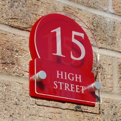 China MIINGSHI Beautiful And Red Recyclable Wall Mounted Clear Acrylic House Number Sign With Address for sale