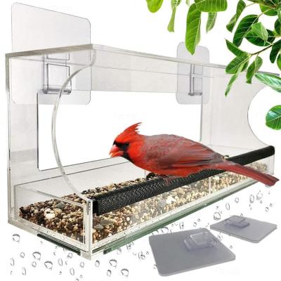 China MINGSHI Parrot Viable Birdcage Large Outdoor Acrylic Transparent Window Bird Feeder With Strong Suction Cups for sale