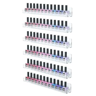 China Clear Acrylic Nail Polish Wall Rack 6 Shelves Nail Polish Display Rack Organizer For 66-90 Bottles for sale