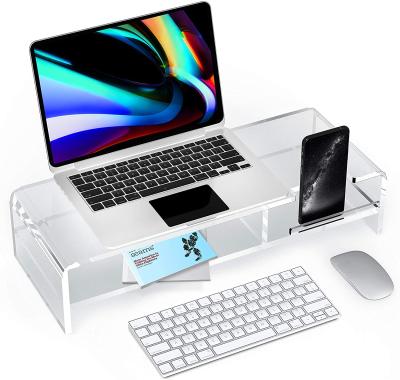 China MINGSHI Easy Installation Acrylic High Transparency Computer Monitor Stand with Storage Compartment, Mobile Phone Stand-Desk Desk Accessories for sale