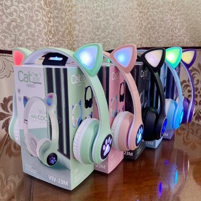 China VIV-23M Wholesale Cute Cat Ear Wireless Gaming Headset Perfect Wireless Stereo Led Light Kids Headphones for sale