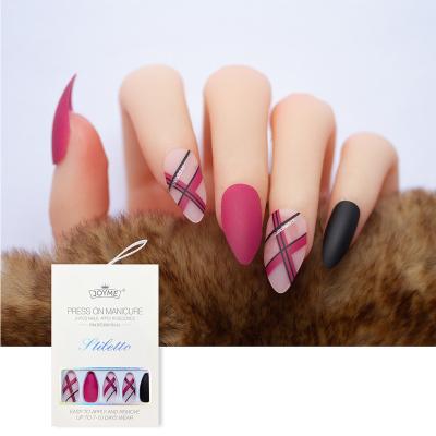 China Fake Nails Press On Nails Shiny False Nails Rose Almond Pink Medium Simple Press On Nails Kit For Girls Beauty for sale