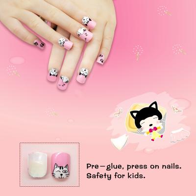 China Ready to wear nails hot sales kids press on eady lovely nails cat to wear fake nails for kids for sale