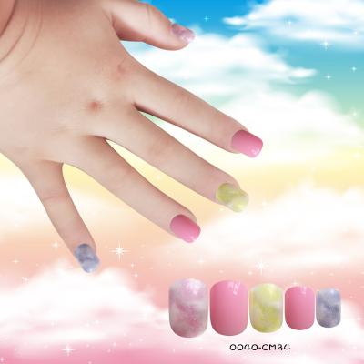 China Kids Artificial Nails Kids False Nails 24Pcs Pink Colorful Kids Press On Artificial Nails For Kids for sale