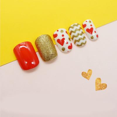 China Fake Nails For Kids Hot Sale Kids Press On Glue Red Fake Glitter Nails Gold Fake Nails For Kids for sale