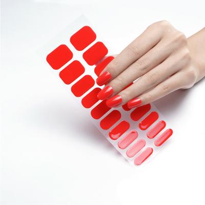 China Gel Nail Wraps Hot Valentine New Nail Stickers Bright Red Solid Color Semi Cured Gel Nail Sticker Wraps for sale