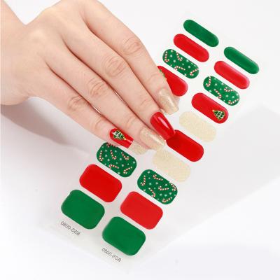 China Hot Selling Christmas Tree Nail Wrap Popular Nail Wrap Red Green Gel Nail Sticker For Party for sale