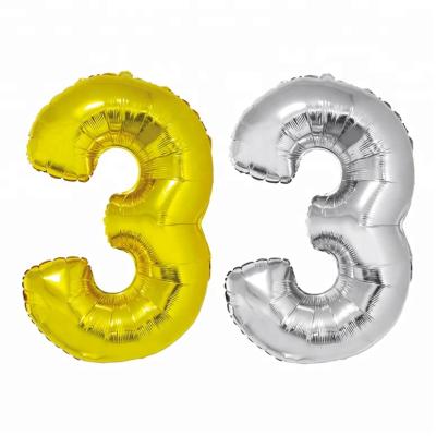 China 34 inch number china helium balloon party gift toy needs gold and silver birthday balloon number 3 for sale