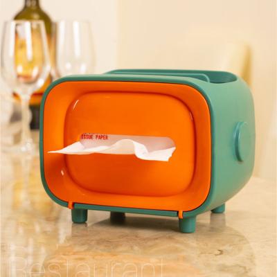 China Side Opening Design Side Shape Multifunctional TV Cloth Dispenser Holder Case for sale