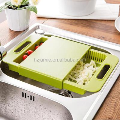 China Sustainable Cutting Board Cutting Block With Storage Sink Drain Basket for sale