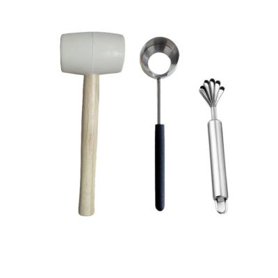 China Amazon Hot Sale Food Grade Kitchen Viable Opening Tool Comfortable 18/8 Handle Coconut Opener With White Hammer Coconut Flesh Remover for sale