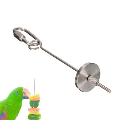 China Small Stocked Stainless Steel Parrot Toy Meat Food Skewer Fruit Spear Holder Bird Curing Tool Durable Bird Cage Accessories for sale