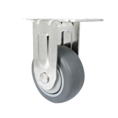 China 75mm Stainless Steel Flat Freestanding Rubber Casters Fixed Caster Wheels For Furniture for sale