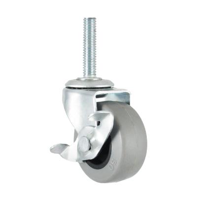 China 2 Inch 3/8 Thread Flat Free Steel Small TPR Stem Swivel Caster Wheel With Side Caster And Brake Lock Bearings for sale