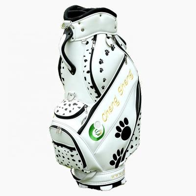 China Modern PU Golf Course Bag Dog Paw Print Custom Design Leather Golf Staff Bag for sale