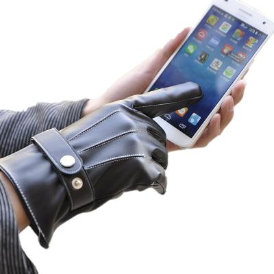 China Men's PU Full Palm Outdoor Cycling Warm Gloves Three Touch Screen Gloves for sale