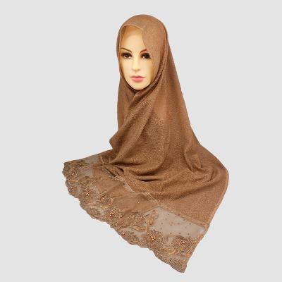 China Wildely Used Direct Selling Exquisite Embroidery Beads Women's Head Scarves Lace Up Long Hijab Shawl Scarf for sale